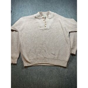 Cabelas Pullover Knit Sweater Mens L Brown Oatmeal Outdoor Hunting Military